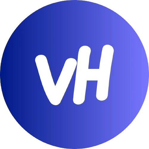 Logo ufficiale di Very Hosting. Cerchio con gradiente blu con scritto VH.
